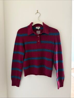 STAUD Polo Sweater with Stripes